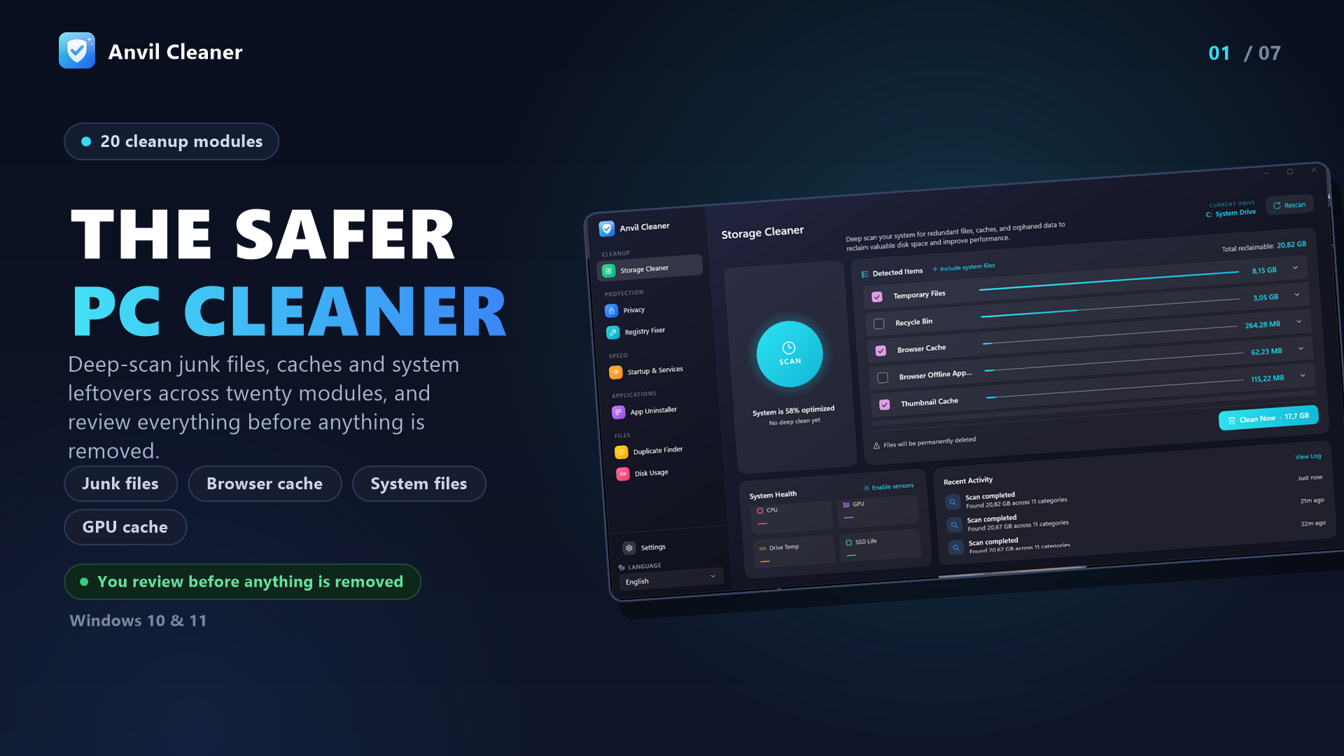 Anvil Cleaner storage cleaner screen